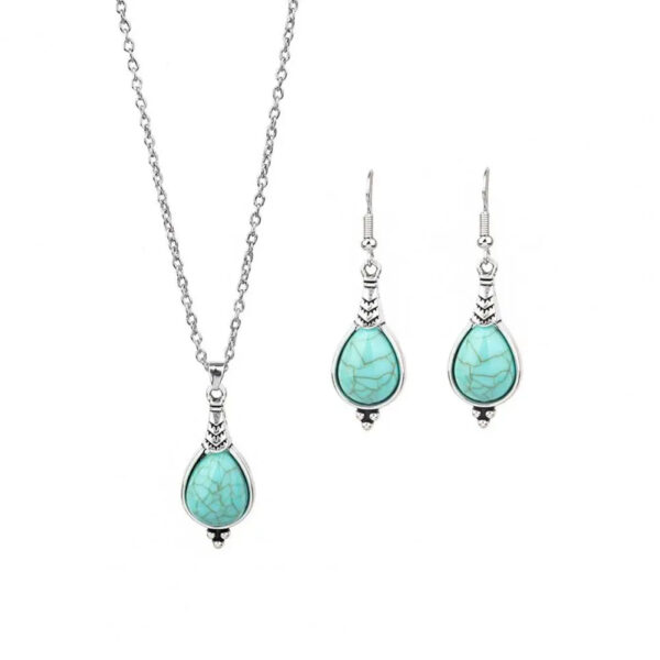 Ethnic Style Faux Turquoise Necklace Earrings Set Women Shining Rhinestones Inlaid Pendant Necklace Hook Earrings Jewelry Set - Image 4