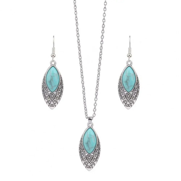 Ethnic Style Faux Turquoise Necklace Earrings Set Women Shining Rhinestones Inlaid Pendant Necklace Hook Earrings Jewelry Set - Image 5
