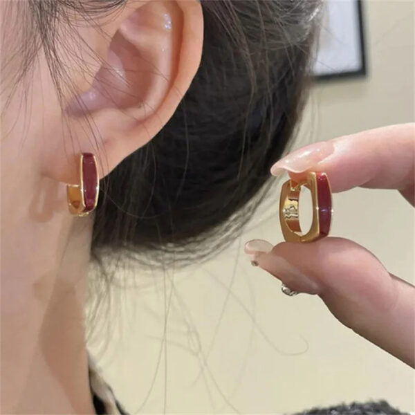 France Light Luxury Enamel Thick Rhinestone Hoop Earrings for Women Stainless Steel Huggie Ear Party Jewelry Wholesale - Image 9