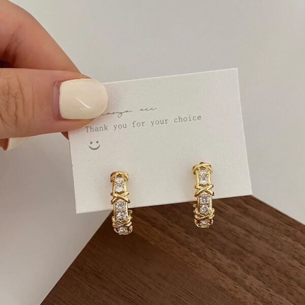 Vintage CC Design Stud Earrings for Women Korean Fashion X Cross Zircon Earring Engagement Jewelry Gifts Wholesale - Image 5