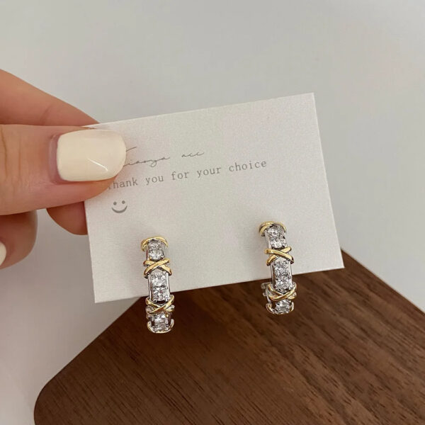 Vintage CC Design Stud Earrings for Women Korean Fashion X Cross Zircon Earring Engagement Jewelry Gifts Wholesale - Image 6