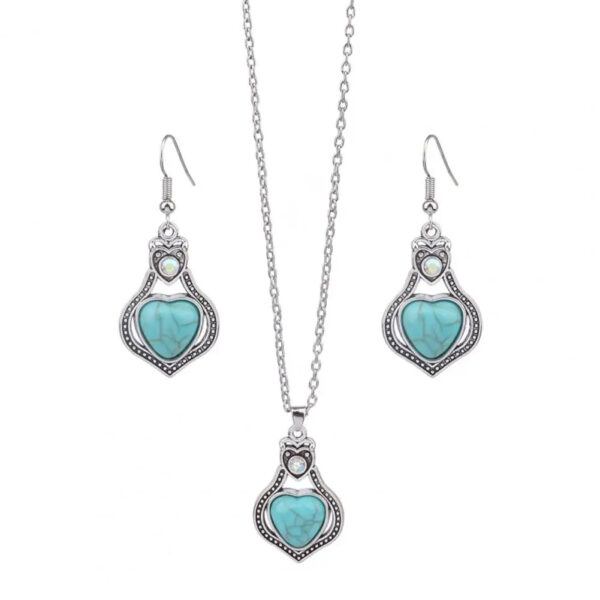 Ethnic Style Faux Turquoise Necklace Earrings Set Women Shining Rhinestones Inlaid Pendant Necklace Hook Earrings Jewelry Set - Image 6
