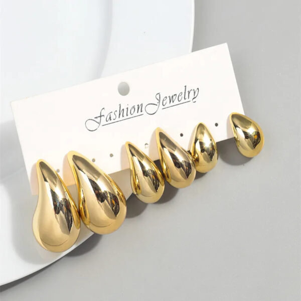 3 Pairs Trendy Acrylic Gold Color Chunky Waterdrop Dupes Drop Earrings for Women Personality Glossy Teardrop Earring Jewelry