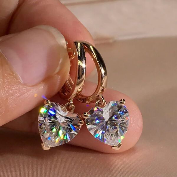 Charming Gold Color Hoop Earrings Heart Shape Zircon Dangle Earrings Women Wedding Jewelry Gift for Women Girls - Image 2