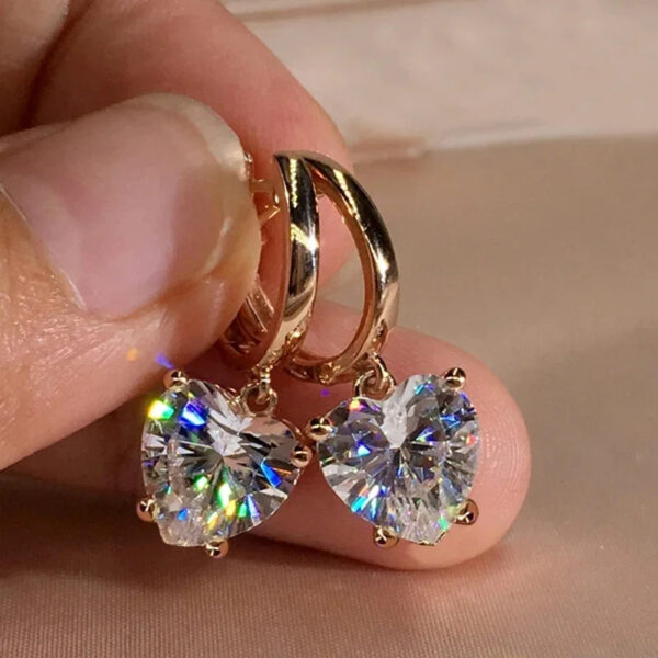 Charming Gold Color Hoop Earrings Heart Shape Zircon Dangle Earrings Women Wedding Jewelry Gift for Women Girls - Image 3