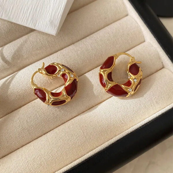 France Light Luxury Enamel Thick Rhinestone Hoop Earrings for Women Stainless Steel Huggie Ear Party Jewelry Wholesale - Image 12