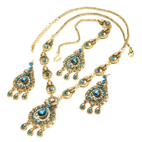 From India Vintage Look Jewelry Sets Pendants Necklace Earring For Women Gold-Color Mosaic Blue Crystal Party Gifts - Image 2