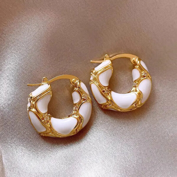 France Light Luxury Enamel Thick Rhinestone Hoop Earrings for Women Stainless Steel Huggie Ear Party Jewelry Wholesale - Image 13