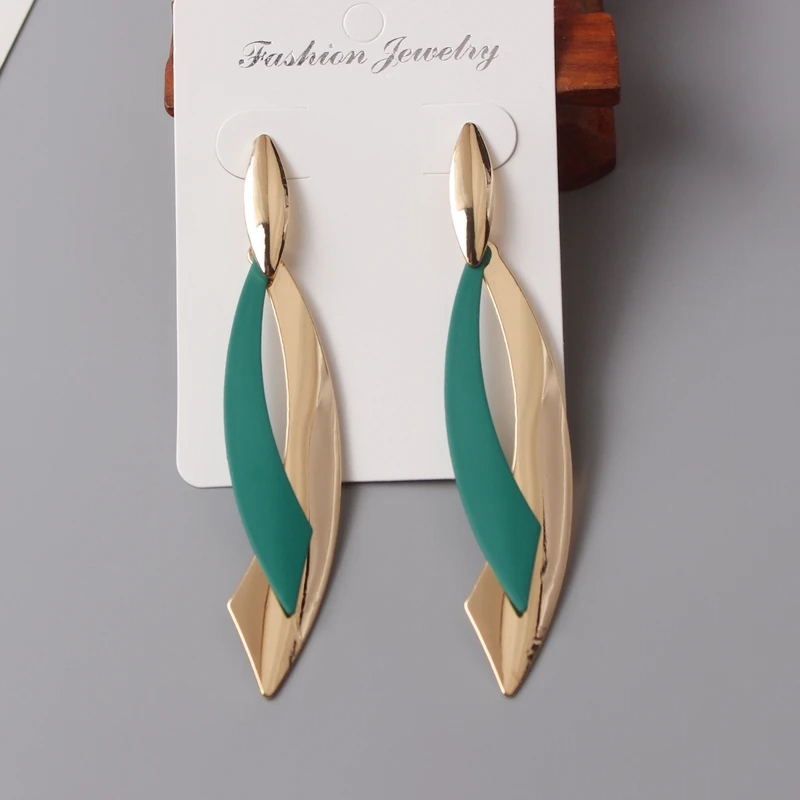 European Statement Geometric Leaf Drop Earrings For Women Long Brincos Party Jewelry Smooth Green Red Color Christmas Gift - Image 3