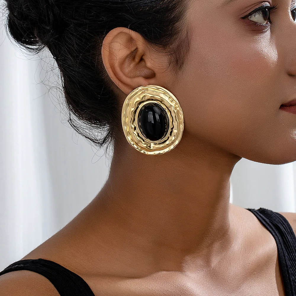 stud earrings for women Exaggerated large size Metal turquoise simple style ear accessories party OL fashion jewelry E520 - Image 9