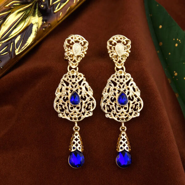 Sunspicems Moroccan Earrings Women's Wedding Jewelry Crystal Hollow Water Droplet ShapePendant Traditional Arab Wedding Jewelry