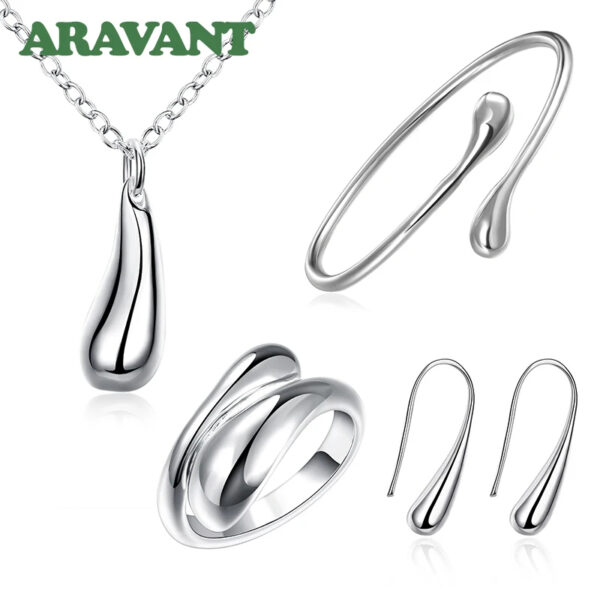 Fashion Wedding Bridal Jewelry Set 925 Silver Jewelry Water Drop Necklace Bangles Rings Earrings Sets For Women Party Gifts