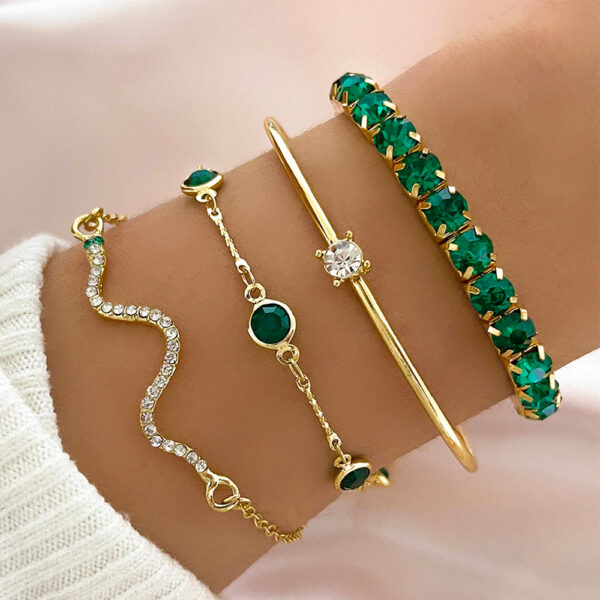 4PCS/Set Fashionable Snake Imitation Gemstone Bangle Rhinestone Full Metal Bracelet Set for Women's Jewelry Birthday Party Gifts - Image 4