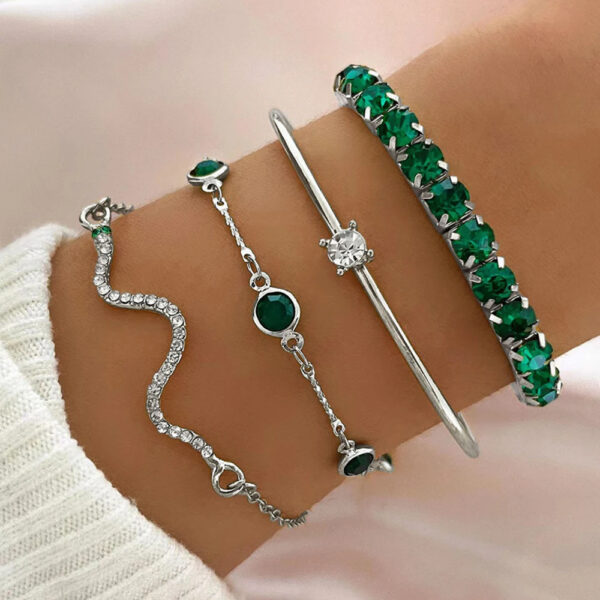4PCS/Set Fashionable Snake Imitation Gemstone Bangle Rhinestone Full Metal Bracelet Set for Women's Jewelry Birthday Party Gifts - Image 5