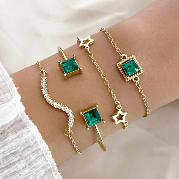 4PCS/Set Fashionable Snake Imitation Gemstone Bangle Rhinestone Full Metal Bracelet Set for Women's Jewelry Birthday Party Gifts - Image 6