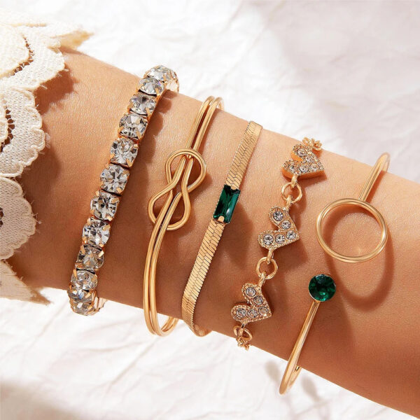 4PCS/Set Fashionable Snake Imitation Gemstone Bangle Rhinestone Full Metal Bracelet Set for Women's Jewelry Birthday Party Gifts - Image 9