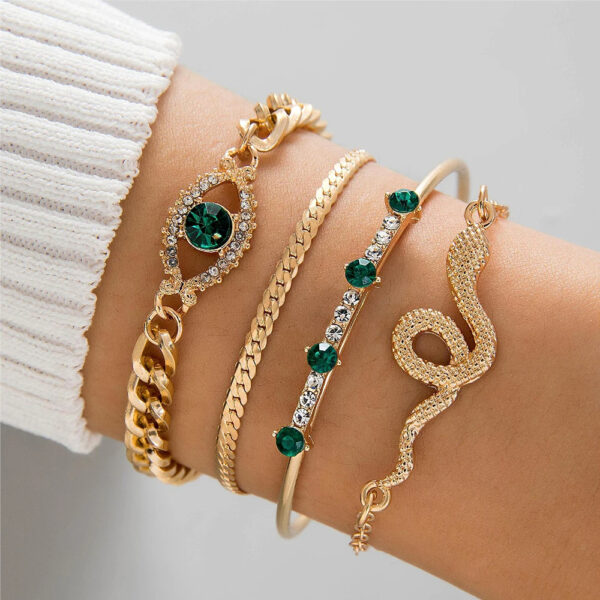 4PCS/Set Fashionable Snake Imitation Gemstone Bangle Rhinestone Full Metal Bracelet Set for Women's Jewelry Birthday Party Gifts - Image 10