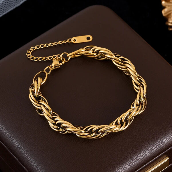 GANEMLY 316L Stainless Steel Metal Wide Chain Necklace Bracelets Waterproof Jewelry Set Gold Color Chain Charm Jewelry Set Gift - Image 2