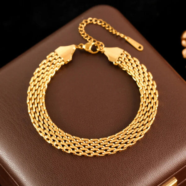 GANEMLY 316L Stainless Steel Metal Wide Chain Necklace Bracelets Waterproof Jewelry Set Gold Color Chain Charm Jewelry Set Gift - Image 3