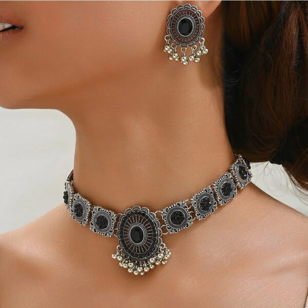 2 Pcs Vintage coloful Necklace Earrings Set For Women Wedding Ceremenoy Crystal Decoration Jewelry Set