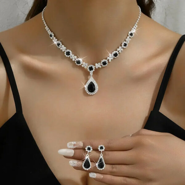 2pcs/set Jewelry Sets Women Elegant Waterdrop Rhinestone Pendant Necklace stud Earrings Wedding Dress Bridal Jewelry Set - Image 2