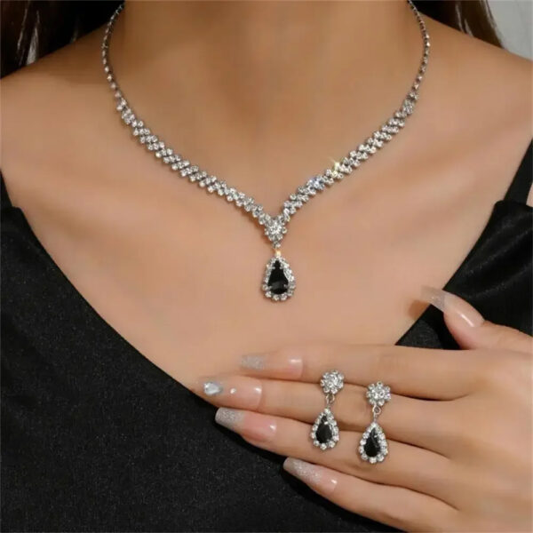 2pcs/set Jewelry Sets Women Elegant Waterdrop Rhinestone Pendant Necklace stud Earrings Wedding Dress Bridal Jewelry Set - Image 3