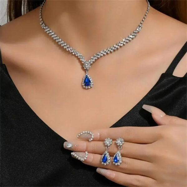 2pcs/set Jewelry Sets Women Elegant Waterdrop Rhinestone Pendant Necklace stud Earrings Wedding Dress Bridal Jewelry Set - Image 4