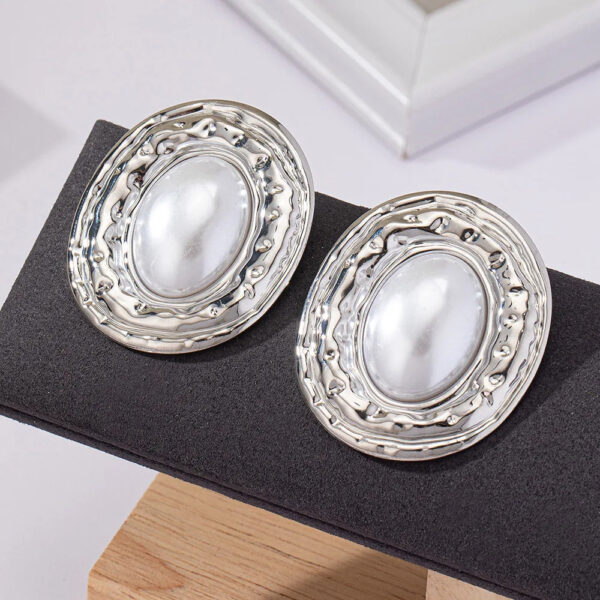 stud earrings for women Exaggerated large size Metal turquoise simple style ear accessories party OL fashion jewelry E520 - Image 2
