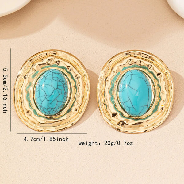 stud earrings for women Exaggerated large size Metal turquoise simple style ear accessories party OL fashion jewelry E520 - Image 5