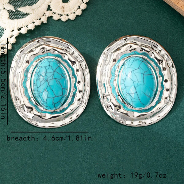 stud earrings for women Exaggerated large size Metal turquoise simple style ear accessories party OL fashion jewelry E520 - Image 7