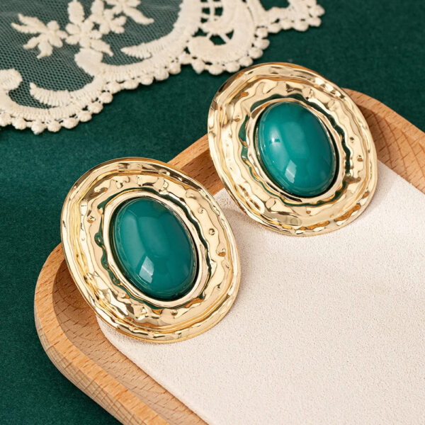 stud earrings for women Exaggerated large size Metal turquoise simple style ear accessories party OL fashion jewelry E520 - Image 8
