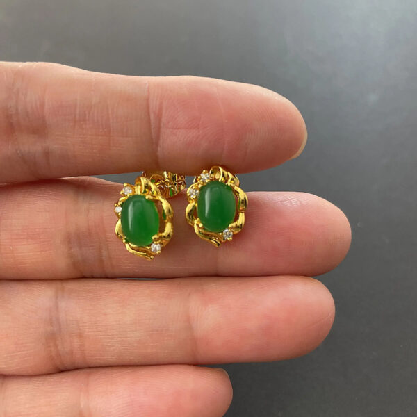 24k Gold Plated Emerald Pendant Necklace Earring Jewelry Set For A Woman's Engagement Gift - Image 3