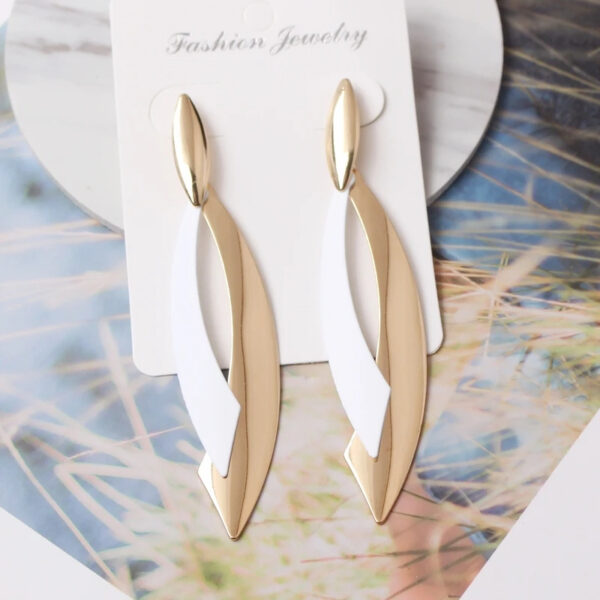 European Statement Geometric Leaf Drop Earrings For Women Long Brincos Party Jewelry Smooth Green Red Color Christmas Gift - Image 2
