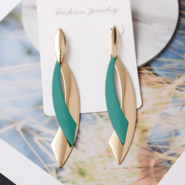 European Statement Geometric Leaf Drop Earrings For Women Long Brincos Party Jewelry Smooth Green Red Color Christmas Gift - Image 3