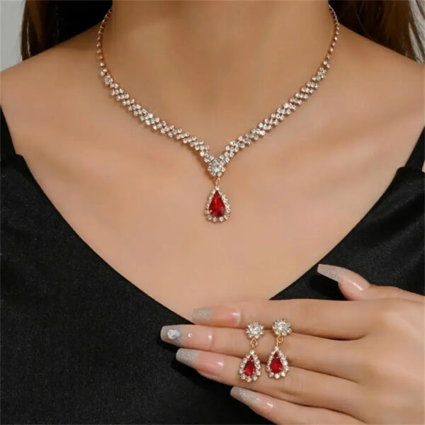 2pcs/set Jewelry Sets Women Elegant Waterdrop Rhinestone Pendant Necklace stud Earrings Wedding Dress Bridal Jewelry Set - Image 5
