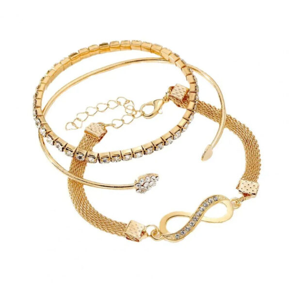 3 Pcs Women Bracelets Rhinestone Decor Hollow Infinite Symbol Heart Stackable Wrist Jewelry Lady Prom Party Wedding Bangle Set - Image 2