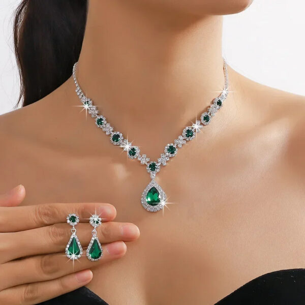 2pcs/set Jewelry Sets Women Elegant Waterdrop Rhinestone Pendant Necklace stud Earrings Wedding Dress Bridal Jewelry Set - Image 6