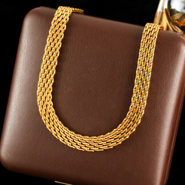 GANEMLY 316L Stainless Steel Metal Wide Chain Necklace Bracelets Waterproof Jewelry Set Gold Color Chain Charm Jewelry Set Gift - Image 4