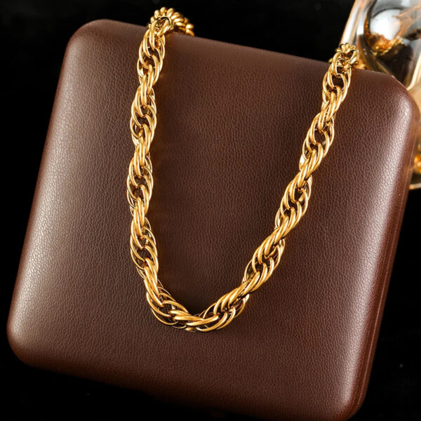 GANEMLY 316L Stainless Steel Metal Wide Chain Necklace Bracelets Waterproof Jewelry Set Gold Color Chain Charm Jewelry Set Gift - Image 5