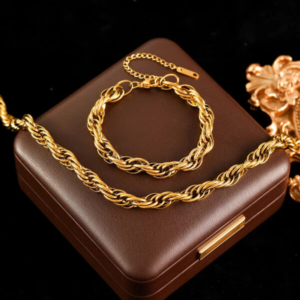 GANEMLY 316L Stainless Steel Metal Wide Chain Necklace Bracelets Waterproof Jewelry Set Gold Color Chain Charm Jewelry Set Gift - Image 6