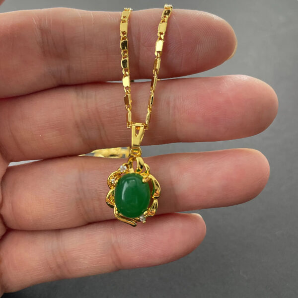 24k Gold Plated Emerald Pendant Necklace Earring Jewelry Set For A Woman's Engagement Gift - Image 2