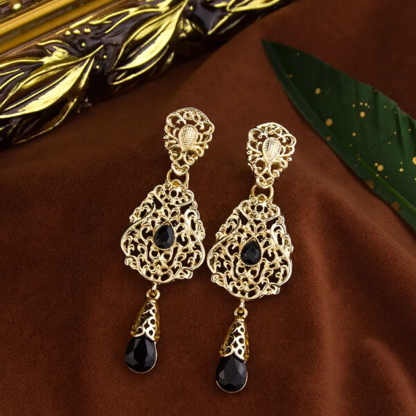 Sunspicems Moroccan Earrings Women's Wedding Jewelry Crystal Hollow Water Droplet ShapePendant Traditional Arab Wedding Jewelry - Image 2