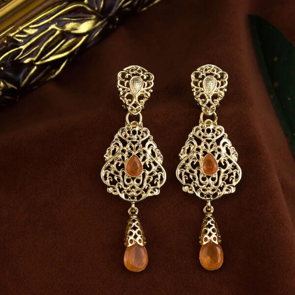 Sunspicems Moroccan Earrings Women's Wedding Jewelry Crystal Hollow Water Droplet ShapePendant Traditional Arab Wedding Jewelry - Image 5