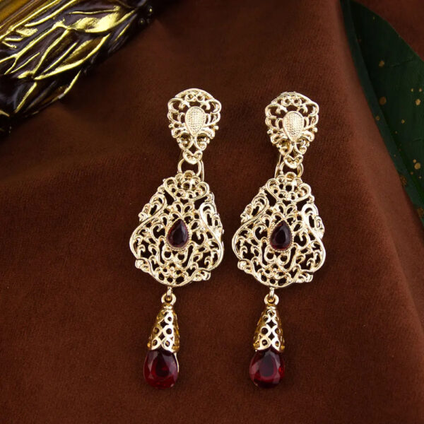 Sunspicems Moroccan Earrings Women's Wedding Jewelry Crystal Hollow Water Droplet ShapePendant Traditional Arab Wedding Jewelry - Image 6