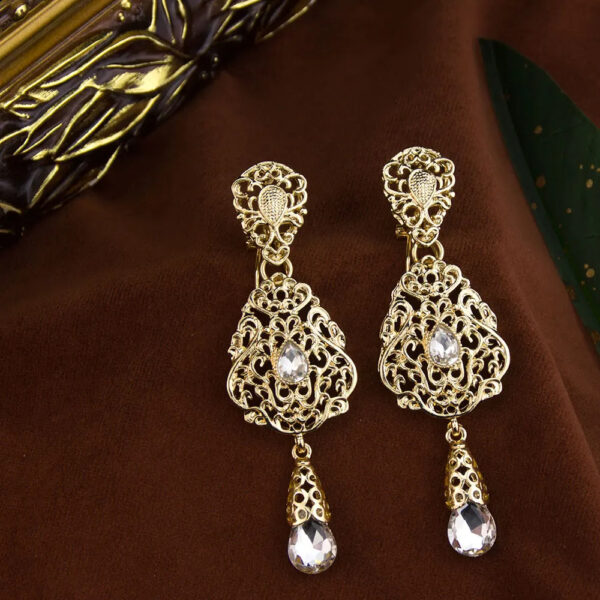 Sunspicems Moroccan Earrings Women's Wedding Jewelry Crystal Hollow Water Droplet ShapePendant Traditional Arab Wedding Jewelry - Image 7