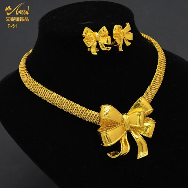 ANIID Dubai 24K Gold Plated Jewelry Set For Women African Indian Choker Necklace Earring Nigerian Jewellery Wedding Party Gifts - Image 2