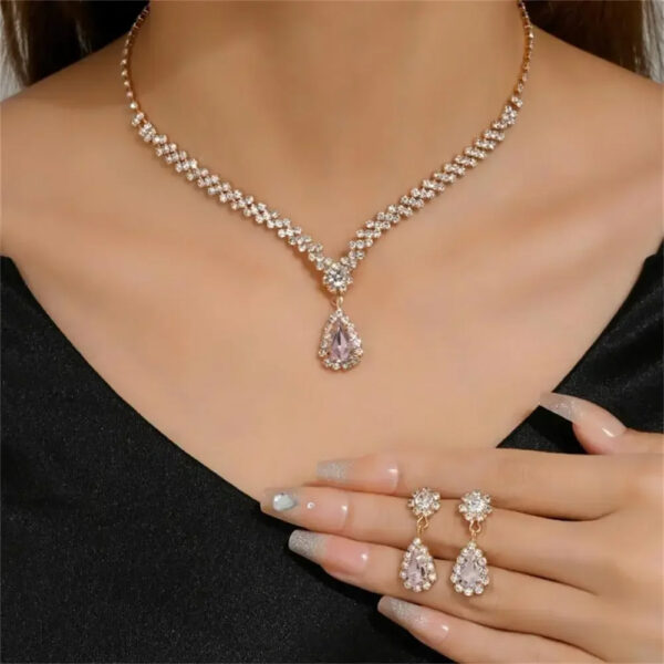 2pcs/set Jewelry Sets Women Elegant Waterdrop Rhinestone Pendant Necklace stud Earrings Wedding Dress Bridal Jewelry Set - Image 7