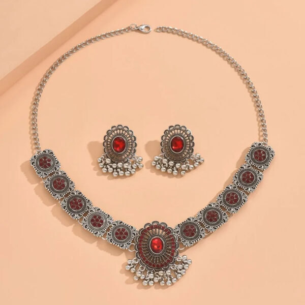 2 Pcs Vintage coloful Necklace Earrings Set For Women Wedding Ceremenoy Crystal Decoration Jewelry Set - Image 3