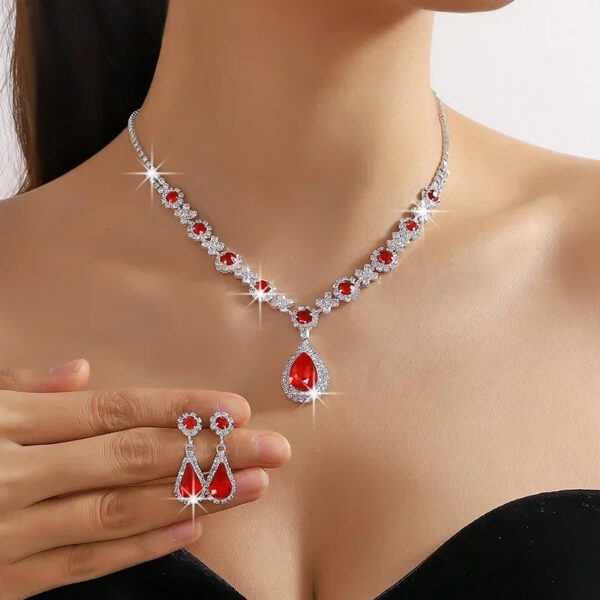 2pcs/set Jewelry Sets Women Elegant Waterdrop Rhinestone Pendant Necklace stud Earrings Wedding Dress Bridal Jewelry Set - Image 8