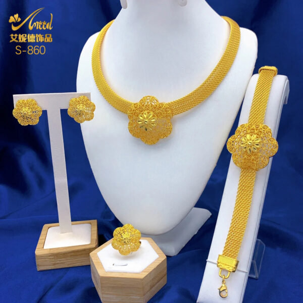 ANIID Dubai 24K Gold Plated Jewelry Set For Women African Indian Choker Necklace Earring Nigerian Jewellery Wedding Party Gifts - Image 3